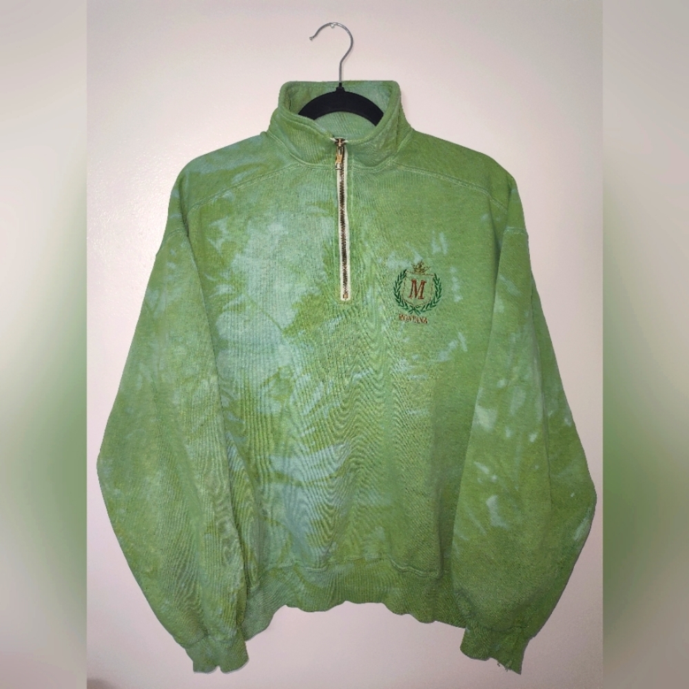 Vintage Montana Russell Athletic Green Tie Dye 1/4 Zip Sweatshirt Women's Size M
